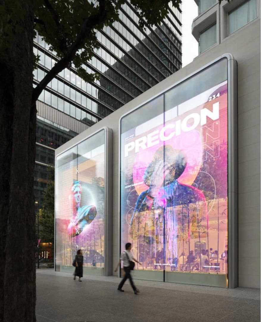 Transparent display & glass storefront solution