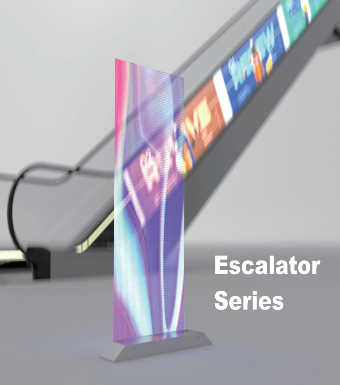 Escalator glass displays